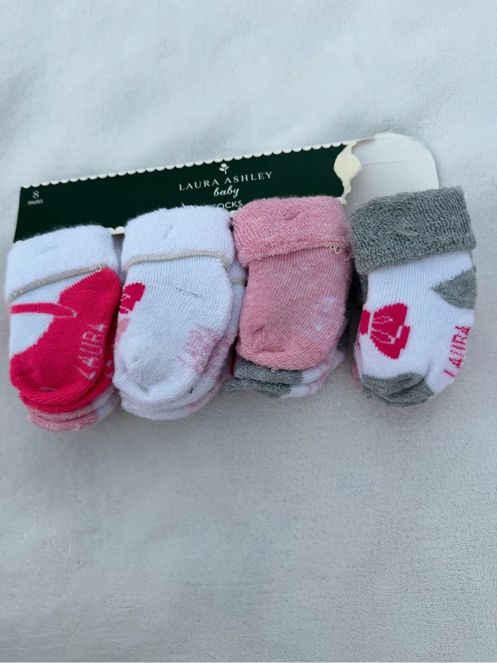 Laura Ashley 8 Pairs Baby Socks Set in Pink, Gray and White